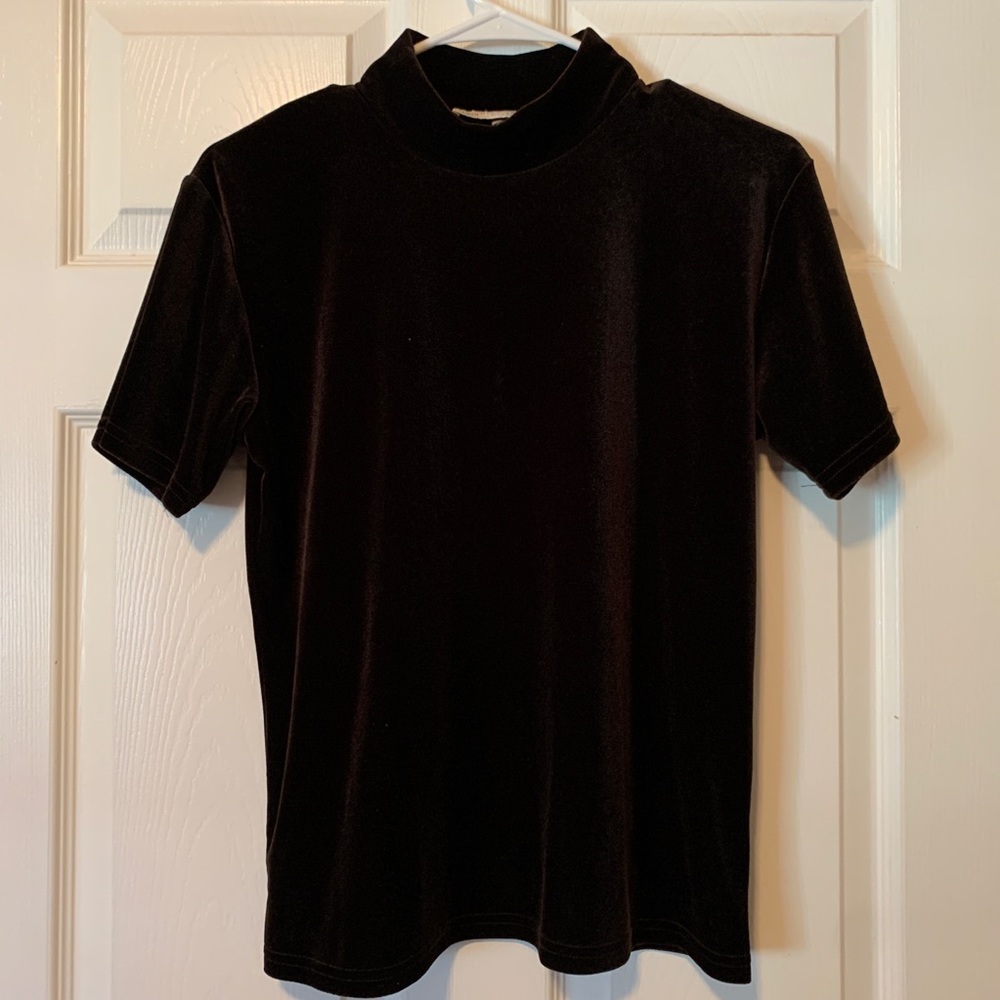 Dark brown vintage velvet mock neck